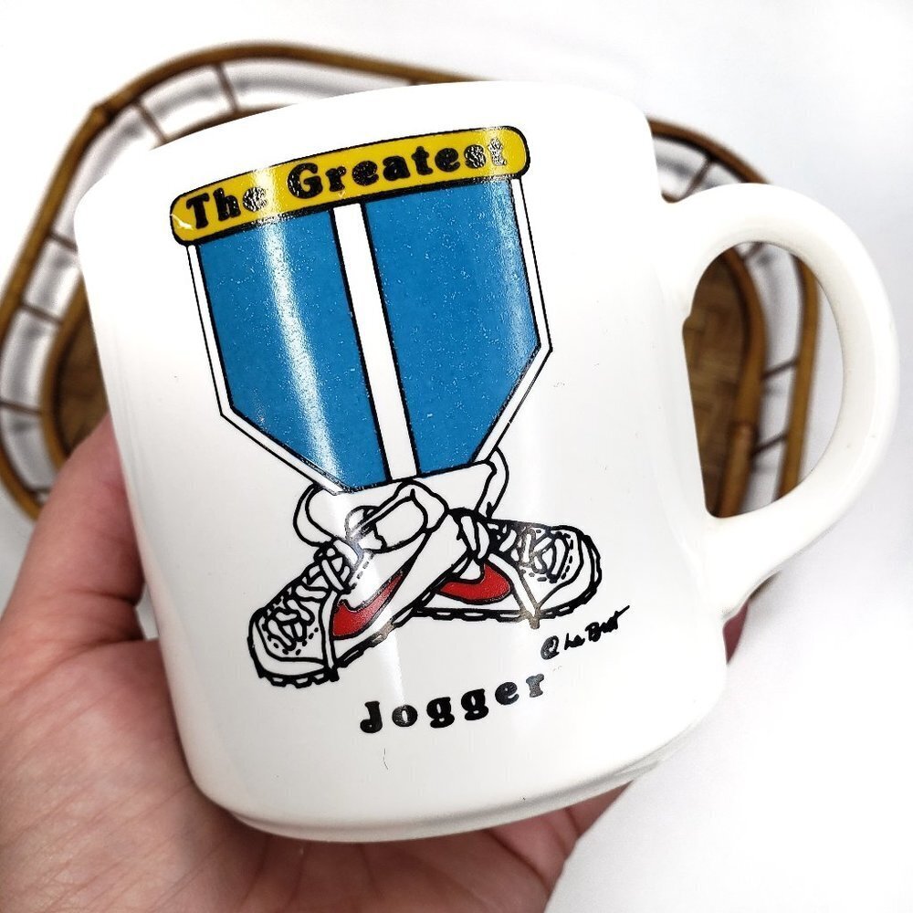 Vintage The Greatest Jogger‎ Coffee Mug Tea Cup Medal Retro 80s